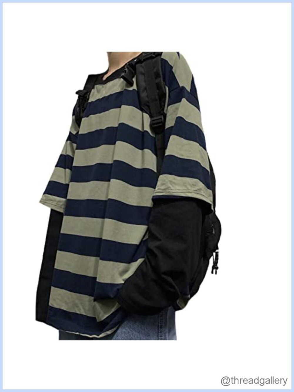 Oversized Striped Long Sleeve Crew Neck T-Shirt Pullover Streetwear